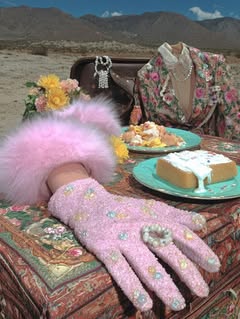 May be an image of fur coat, headdress and text