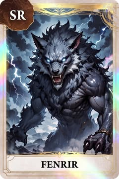 May be a video game screenshot of card and text that says 'SR FENRIR'