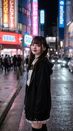 May be an image of one or more people, parka, Times Square, street, night and text