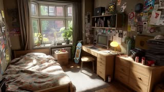 May be an image of bedroom, window and text