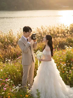 May be an image of gown, bouquet, wedding, outdoors and text