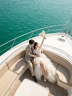 May be an image of boat, yacht, wedding and text